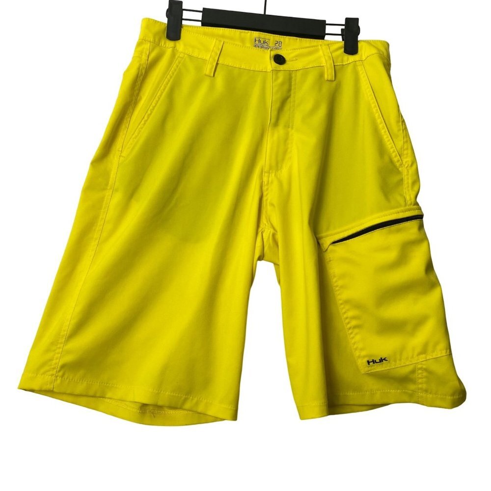 Huk Performance Fabrics Men Size 28 Yellow Lightweight Fishing Board Shorts